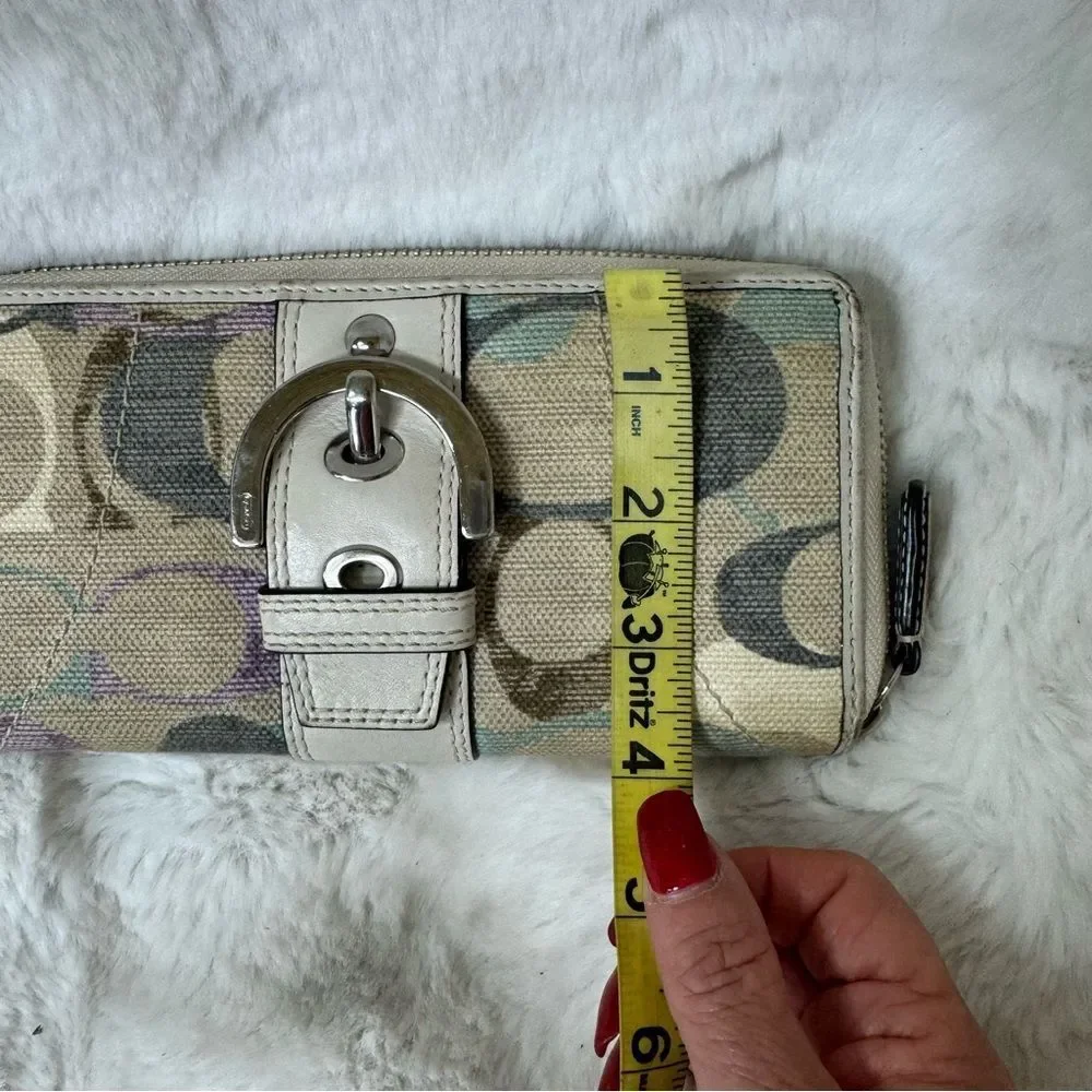 Coach Tan Multicolor Soho Optic Credit Card Zip Around Buckle Wallet